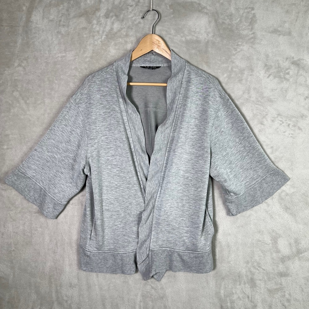 Lauren Ralph Lauren Cardigan Womens S Gray Open Lightweight Black Label